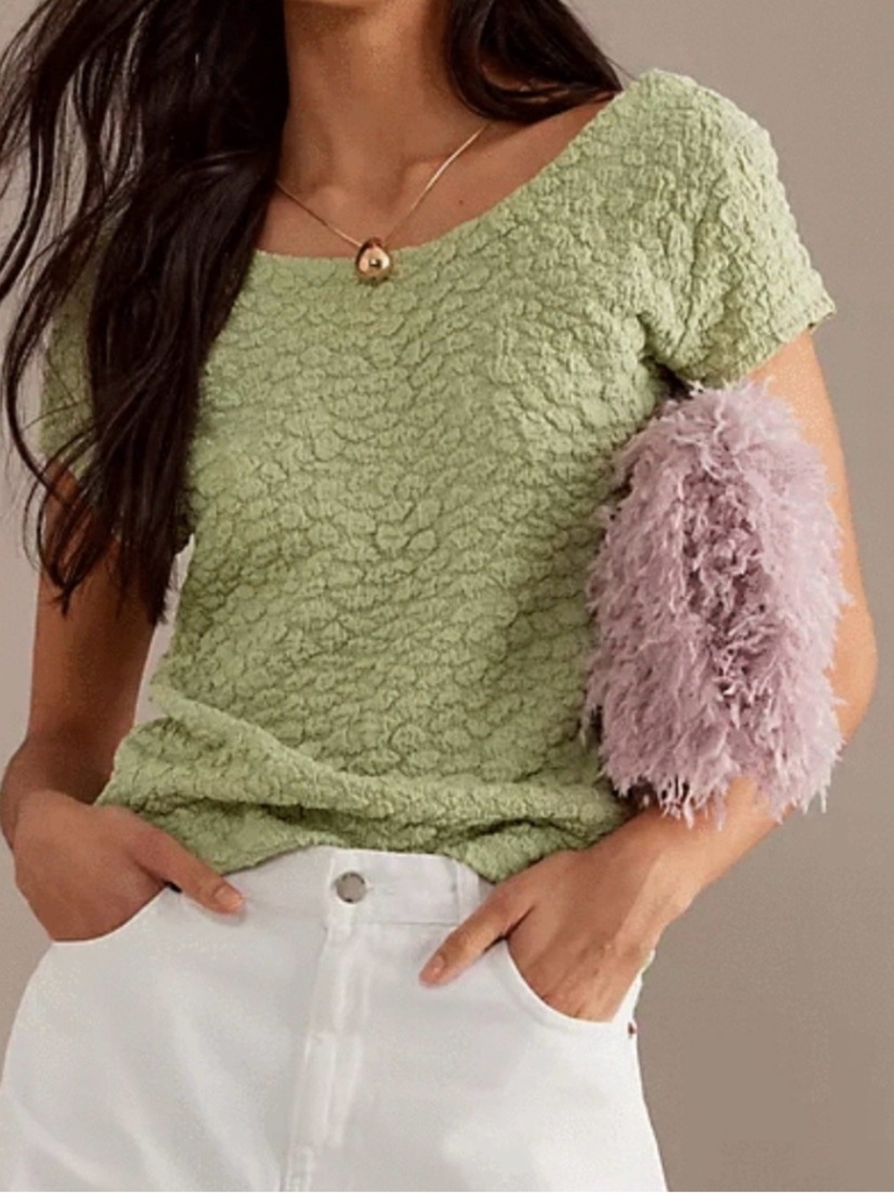 Maeve by Anthropologie Textured Sage Green Short Sleeve Tee